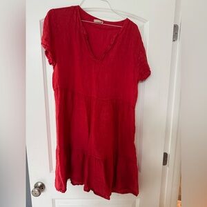 Gusy made in Italy oversized red 100% linen dress size L